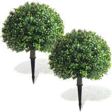 Set of 2 Artificial Boxwood Topiary Trees 18in UV Resistant Dense Greenery for Porch Garden Patio
