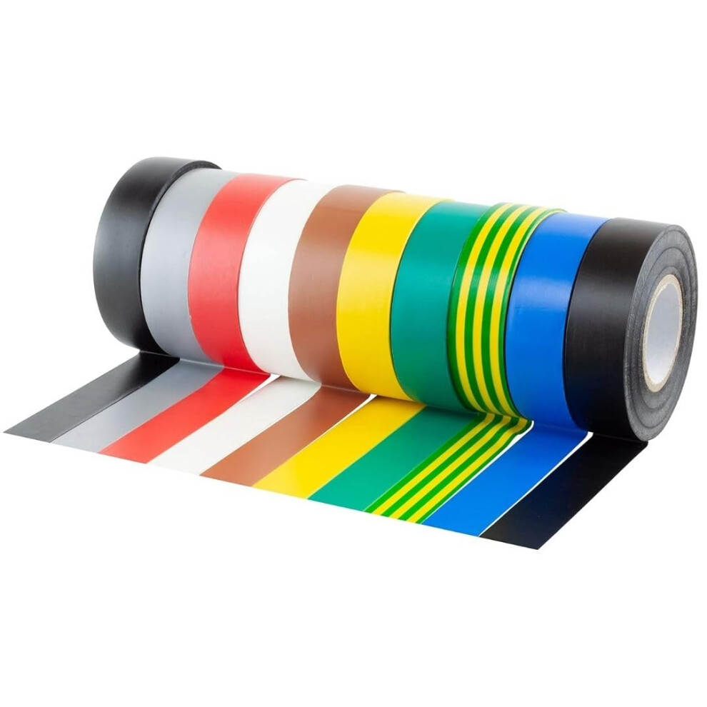 Gocableties 10 Rolls Multi Pack Of Pvc Electrical Insulation Tape, 20M X 19Mm, Premium Multi-Colour Mixed 10 Rolls