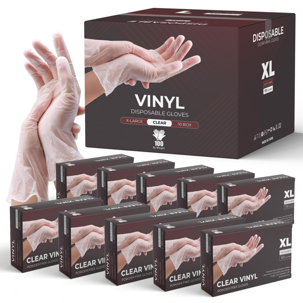 Eatasty Black Vinyl Multi-Purpose Clear Gloves, Powder Free, Disposable, 1000 Pack
