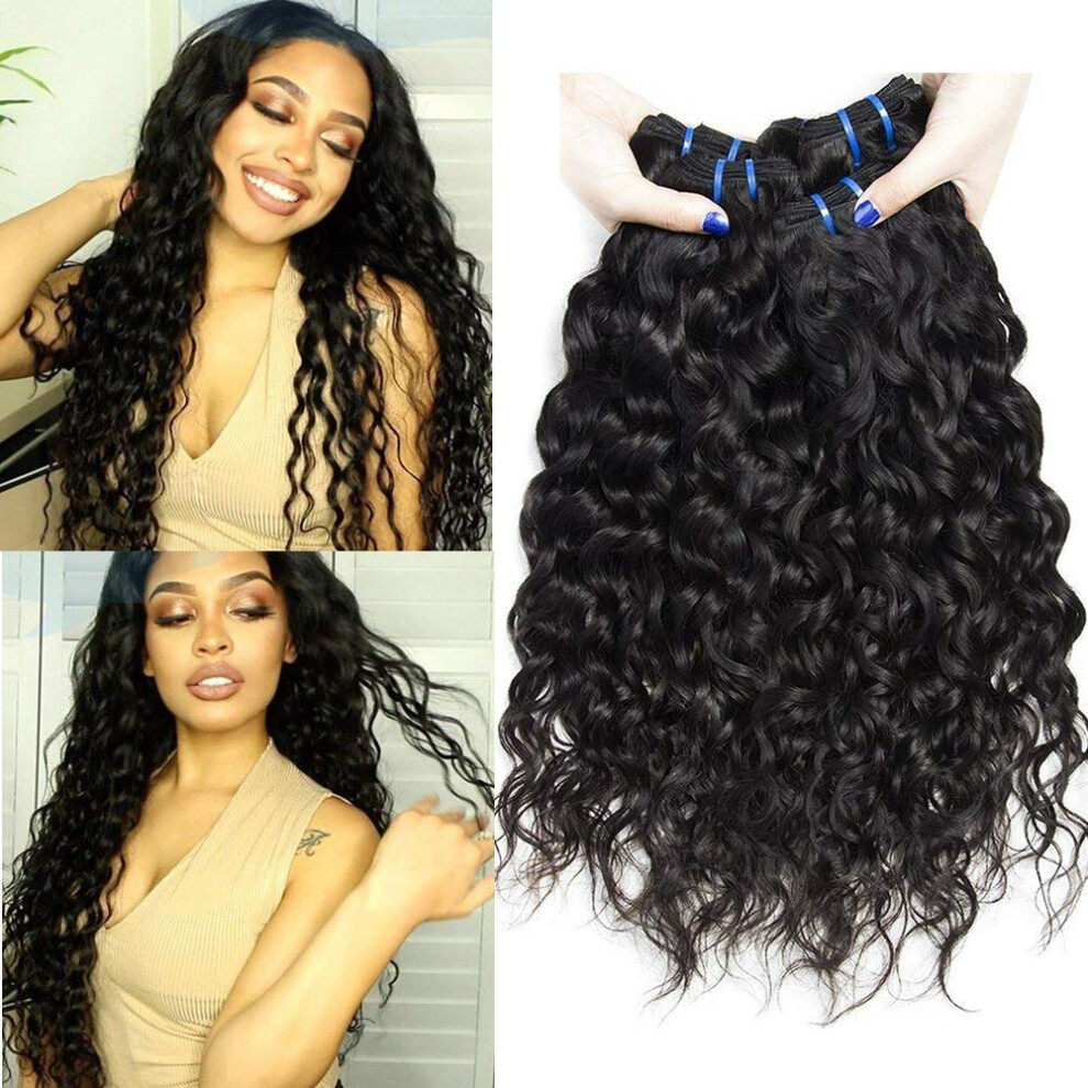 Brazilian Water Wave Hair Bundles 14 16 18 inch with 4x4 Closure Virgin Wet and Wavy Extensions