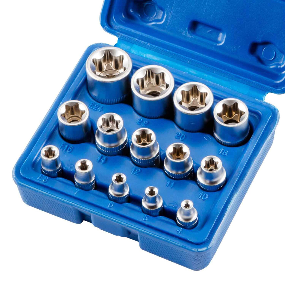 Qnkaa Female E Star Torx Socket Set E4-E24 E-Torx External Socket Insert Nut 14Pcs 60843005