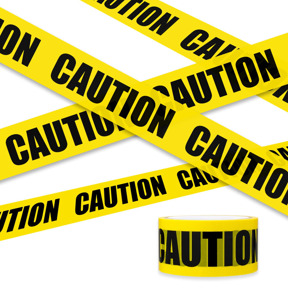 Daucin Caution Tape, Yellow Warning Tape Self-Adhesive Barricade Safety Tapes With Bold Black Font Text, Maximum Readability For Halloween Decoration 89505090