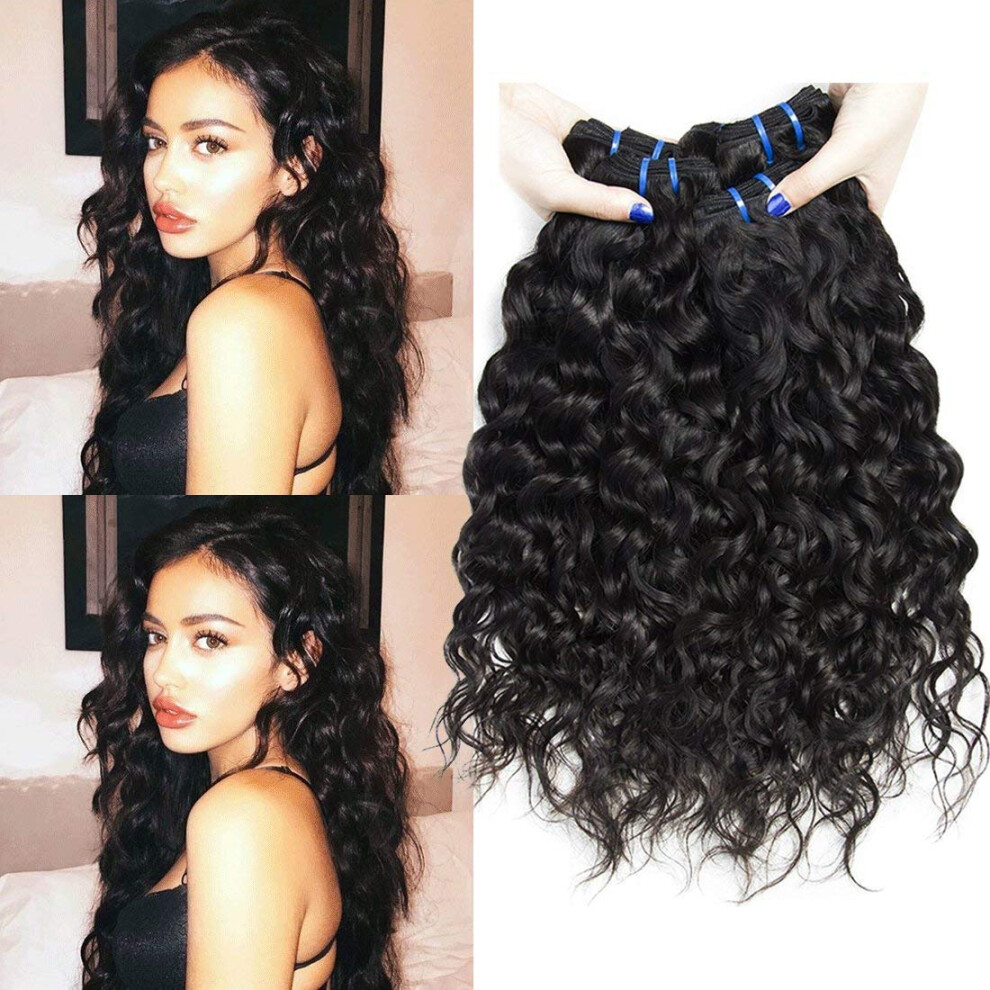 Brazilian Water Wave Hair Bundles 10 12 14 Inch with 4x4 Closure Virgin Wet and Wavy Extensions