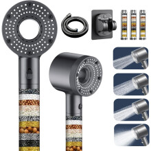 Hard Water Filter Shower Head and Hose with PP Filter and Holder, 5 Spray Jet Modes High Pressure Bathroom Shower Head, Filtered Showerhead Remove Ch