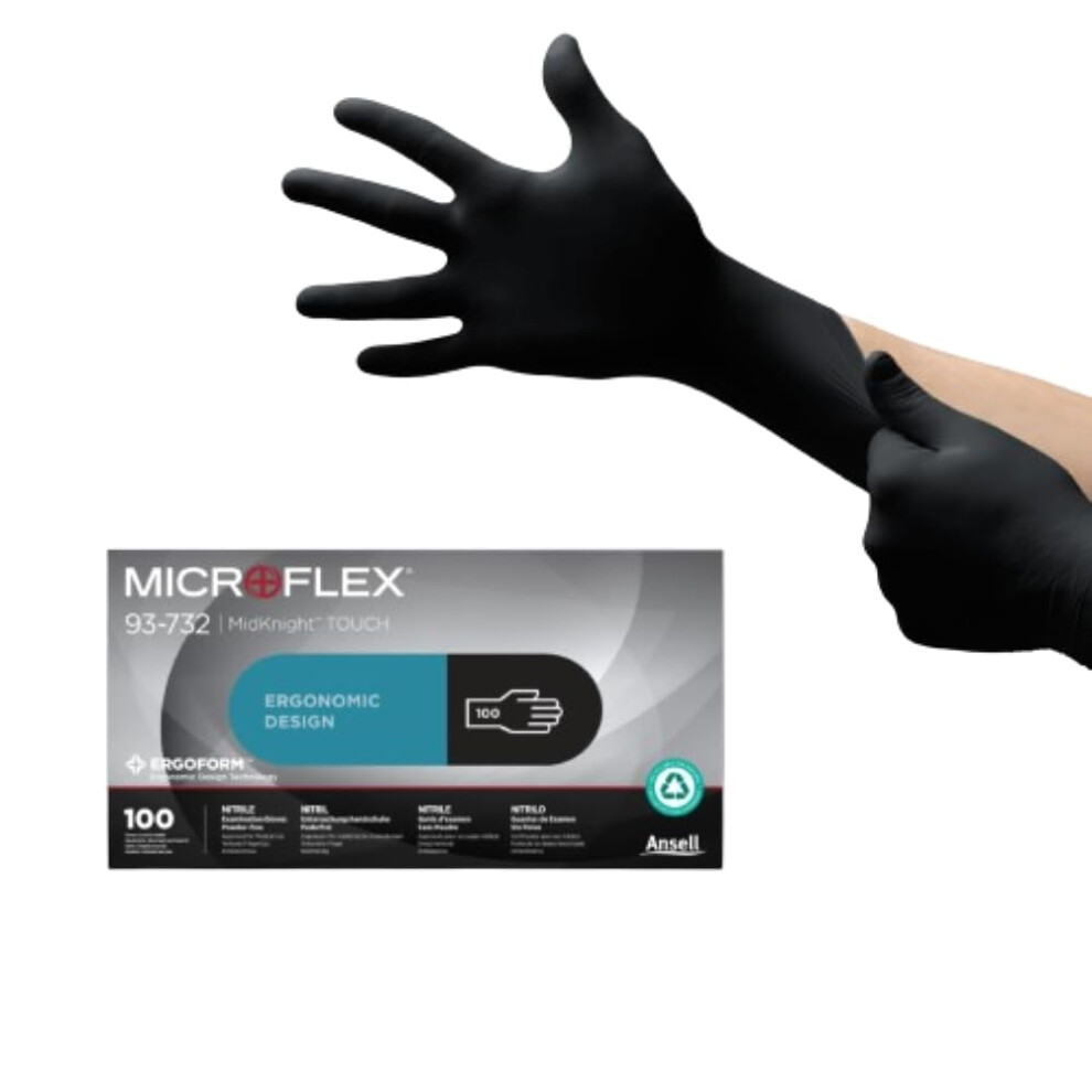 Ansell Microflex 93-732, Multipurpose Nitrile Disposable Gloves For Precise Handling And Mechanical Tasks, Latex Free, Powder-Free, Size L (100 Piece White 53990006