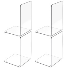Clear Acrylic Bookends 4 Pcs Heavy Duty Support with AntiSlip Pads for Shelves and Desk