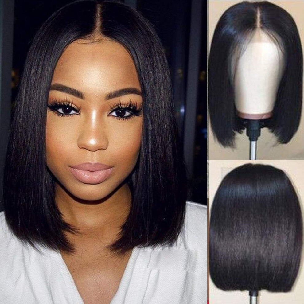 Unisex 300 Density Short Bob Human Hair Wig 13X4 Brazilian Lace Front Preplucked With Baby Hair 10 Inch