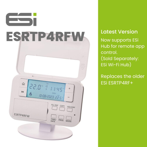EVO ESi ESRTP4RFW - Wireless Programmable Room Thermostat & Receiver (White) (Replacement for ESRTP4RF+) - EVO 1