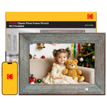 KODAK Digital Photo Frame 10 inch, WiFi Digital Picture Frame with 32GB Internal Memory, HD IPS Touchscreen, Classic Wood Electronic Digital Frame, S