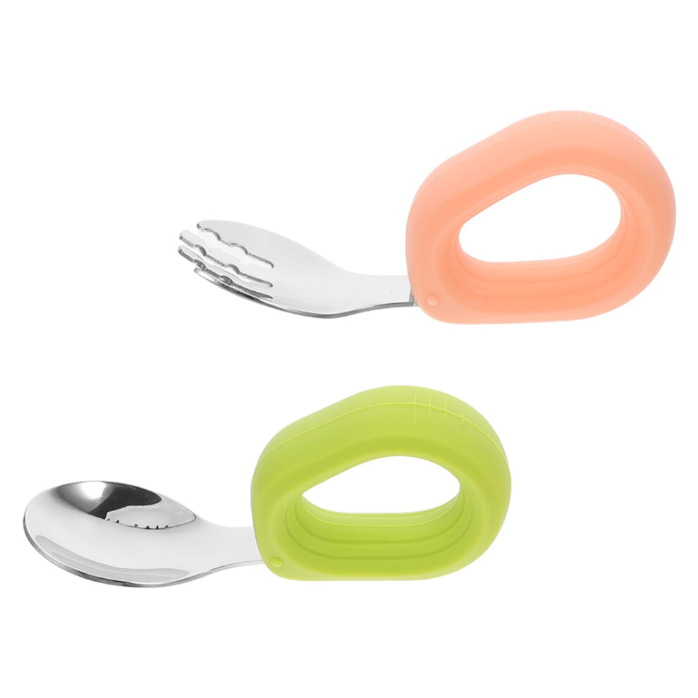 Baby Spoon and Fork Set with Ergonomic Silicone Grip, Stainless Steel Toddler Feeding Utensils