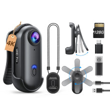 BOBLOV W4 4K Body Camera, Wearable 128GB Body Cam with 360Rotate Clip & Magnetic Clip, 120 Minutes for Recording, Mini Camera Easy to Use for Lectur