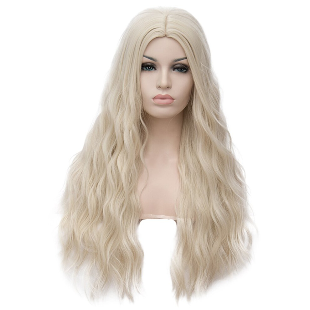 28 Inch Long Curly Blonde Wig for Women, HeatResistant Synthetic Hair, Adjustable Cap with Wig Cap