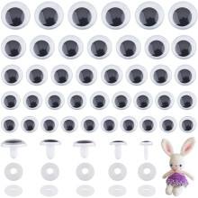 60Pcs 5 Sizes Black Wiggle Googly Eyes with Washers, Plastic Threaded Shank Safety Eyes for Teddy Bear Doll Stuffed Animals DIY, compatible with