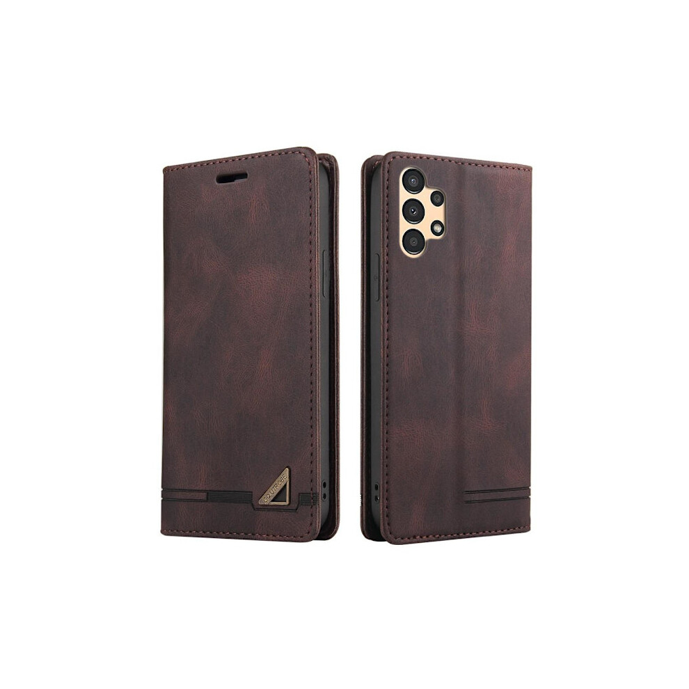 Skalo Compatible With Samsung A13 4G Gq.utrobe Wallet Case In Pu Leather - Dark Dark Brown 9483153189197