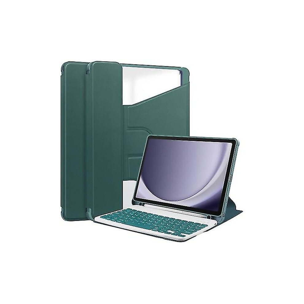 For Compatible With Samsung Galaxy Tab A9+ 360 Rotation Transparent Smart Case With Keyboard Dark Green 9483153226199