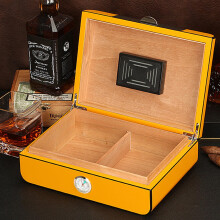 Cigar Humidor Spanish Cedar Aroma Glass Wooden Box Holds 35 Cigars with Hygrometer Divider