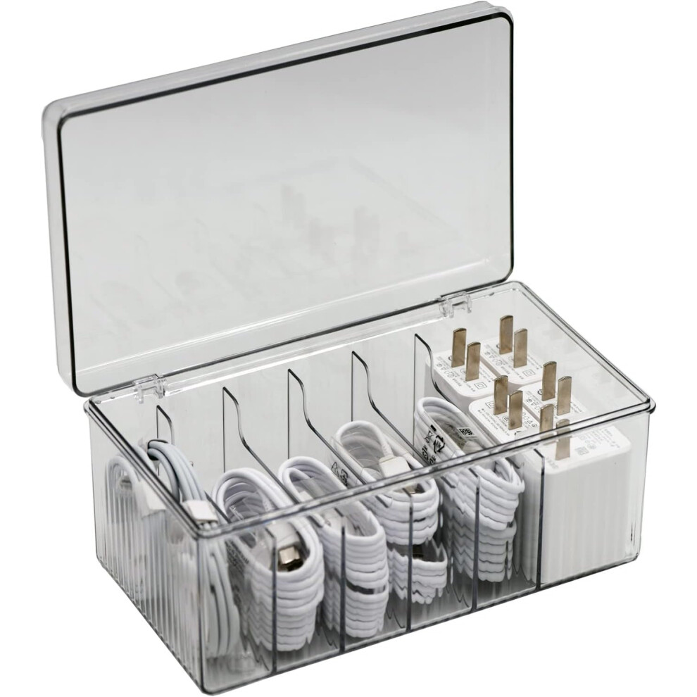 6 Compartments Plastic Data Cable Organizer Box, Cord Management Bins Compact Cosmetics Storage Box Usb Cord Sorter 9048212197225