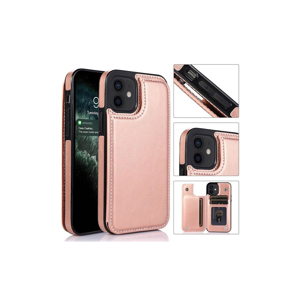 Compatible With Iphone 12 - Practical Stylish Case With Card Holder Rose Gold 9048212196594