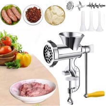 DERCLIVE Manual Meat Grinder & Sausage Stuffer with 3 Funnels, Home Food Mincer for Ground Beef, Kitchen Use