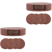 2 Sets Leather Round Coaster with Holder Drink Coasters Cups Coasters for Home