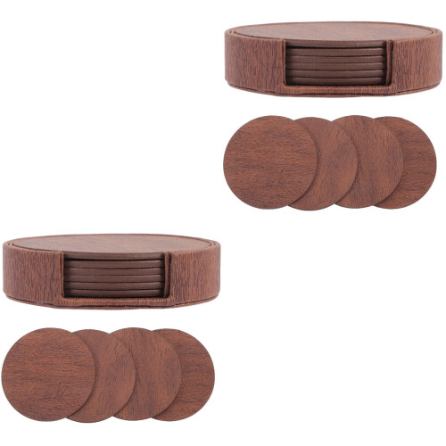 2 Sets Leather Round Coaster with Holder Drink Coasters Cups Coasters for Home