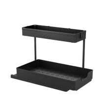 Zeceouar Under Sink Shelf, Pull Out Sliding Organizer, L-Shaped Storage for Kitchen Bathroom, compatible with narrow spaces
