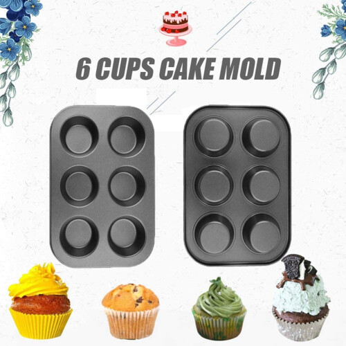 Clinaoy 6-Cup Non-Stick Cake Mold Baking Cupcake Tray Pan Kitchen DIY Bakeware Tool