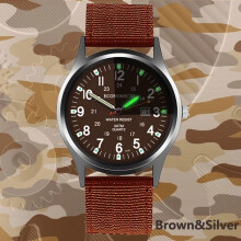 Fashion Men's Watches Luminous Display Watch Luxury Military Sports Date Quartz Wristwatch Men Casual Nylon watch mascu brown silver