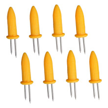 ADVEN 8 Pieces Corn Frying Meat Holder Stainless Steel Double Prongs Fork with Handle Sweetcorn Skewer Barbecue Tool Home Kitchen