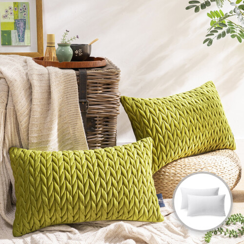 Phantoscope 20" x 12" Modern, Luxury Green Chevron Polyester Throw Pillow , ( 2 Count)