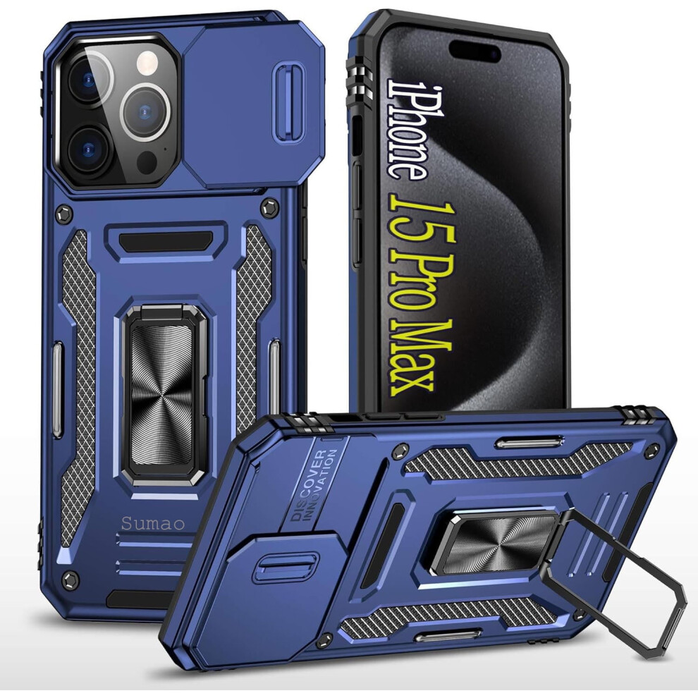 Sumao For Compatible With Iphone 15 Pro Max Case With Ring,Military Grade Shockproof Liquid Silicone Slim Phone Case- Blue 9322103965903
