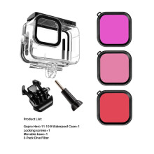 Waterproof case for GoPro Hero 11 10 9 black housing with anti fog inserts temepered glass screen protector floating hand grip