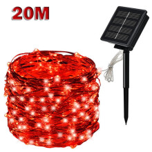 Powered Copper Wire LED String Lights, 50/100/150/200/300 LEDs, Waterproof, 8 Patterns, Outdoor Christmas Garden Yard Decor (Red)