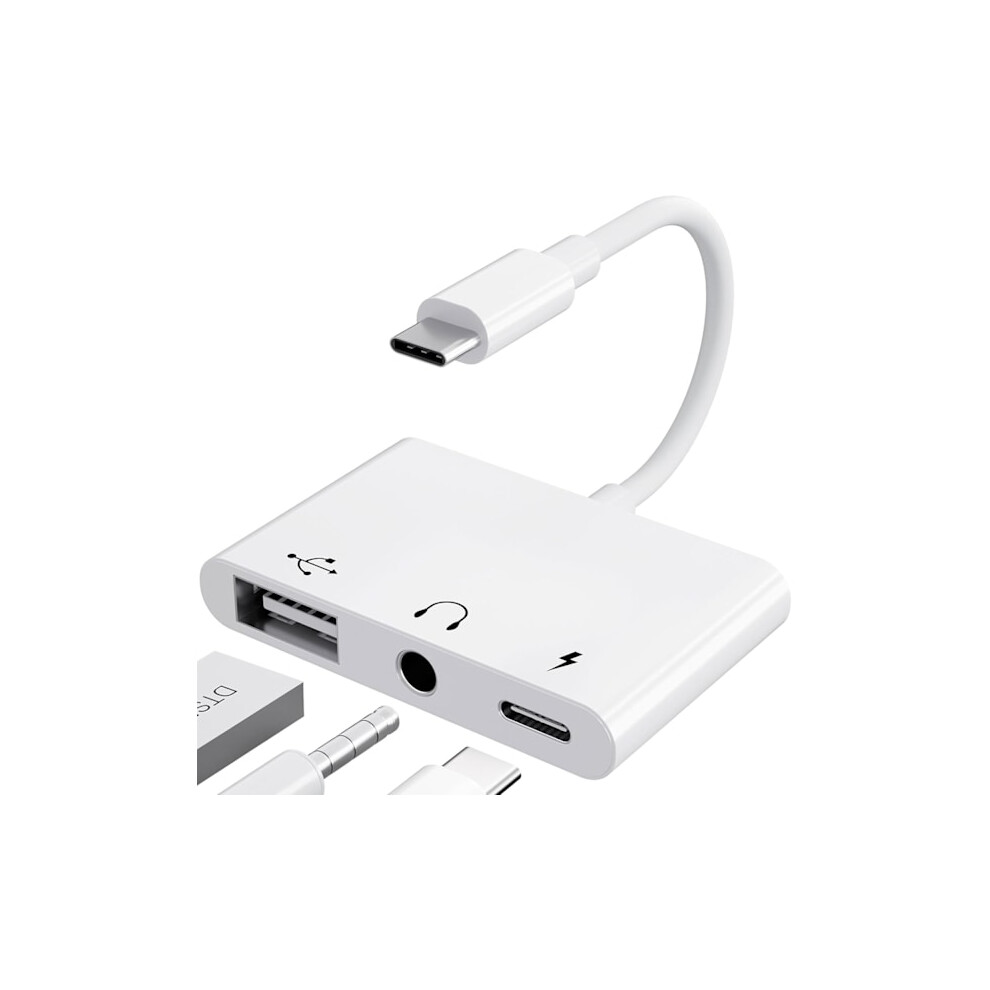 Usb C Adapter 3.5Mm Jack With Fast Charging Otg Adapter, Type C To Aux Splitter Headphone Audio (White) White 9338982176781