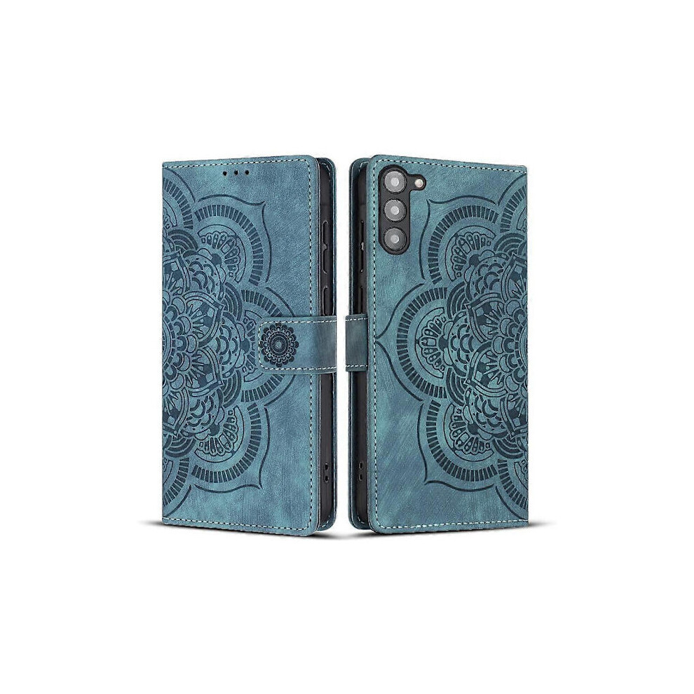 Mandala Embossed Retro Frosted Leather Phone Case-Lingling} For Compatible With Samsung Galaxy S23 5G Blue 9338982177672