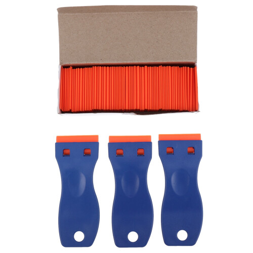 Qiushaoyue 3Pcs Plastic Razor Scraper with 100Pcs Scraper Tools for Glass and Tile Floor