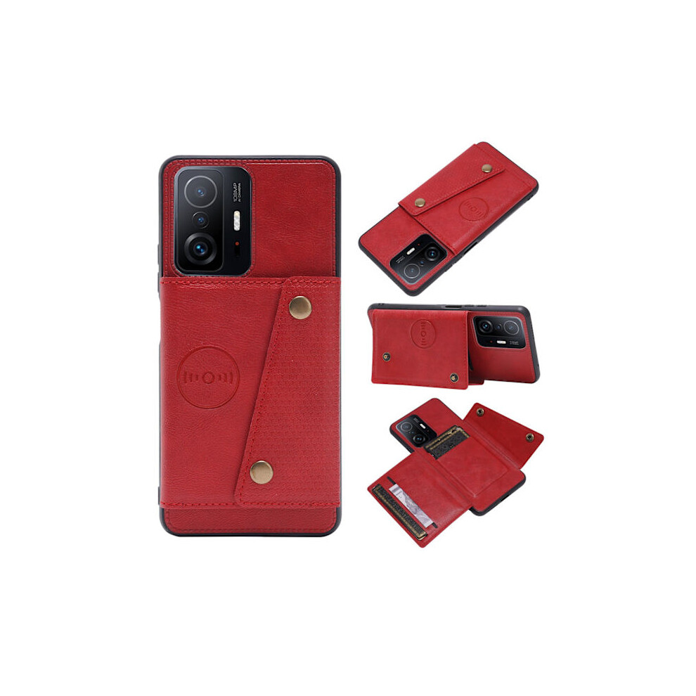 Compatible With Xiaomi Mi 11T - Practical Stylish Case With Card Holder Red 9338982177726