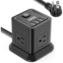 Power Strip with USB, Flat Plug Extension Cord with 4 Outlets and 3 USB Ports, 10 FT Power Cord Desktop Charging