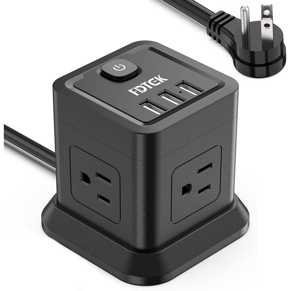 Power Strip With Usb, Flat Plug Extension Cord With 4 Outlets And 3 Usb Ports, 10 Ft Power Cord Desktop Charging 9338982178372