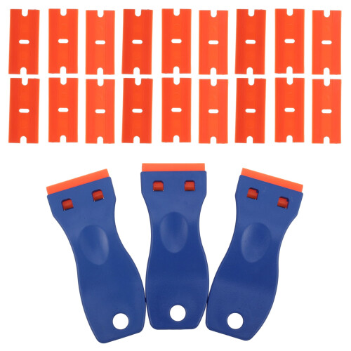 Qiushaoyue 3Pcs Plastic Razor Scraper with 100Pcs Scraper Tools for Glass and Tile Floor 1