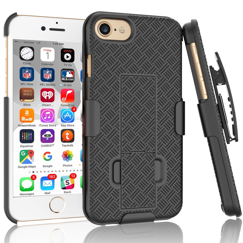 Compatible With Iphone 7 Case, Compatible With Iphone 8 Holster Clip, Tstraw Shock Absorbing Hard Shell With Built-In Kickstand, Swivel Locking Belt 9499224733695