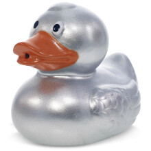 Metallic Silver Duck Bath Buddy Squirter - Floating rubber toy, water squirting fun for toddlers, compatible with bathtub, beach, pool play for boys