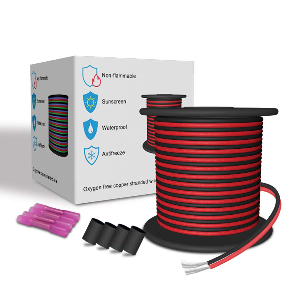 Leadtops Red/Black 20M 22Awg 65.5Ft Extension Wire Tinned Copper 2 Conductors Cord Electric & Stranded Line For 12V Dc 3528 5050 2835 Single Color Led