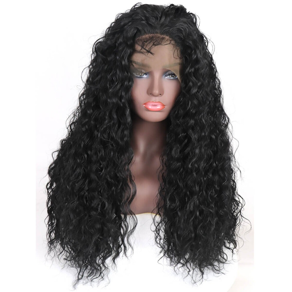 Glueless Lace Front Wig Loose Wave Synthetic Hair Natural Hairline Heat Resistant 26 Inch Black