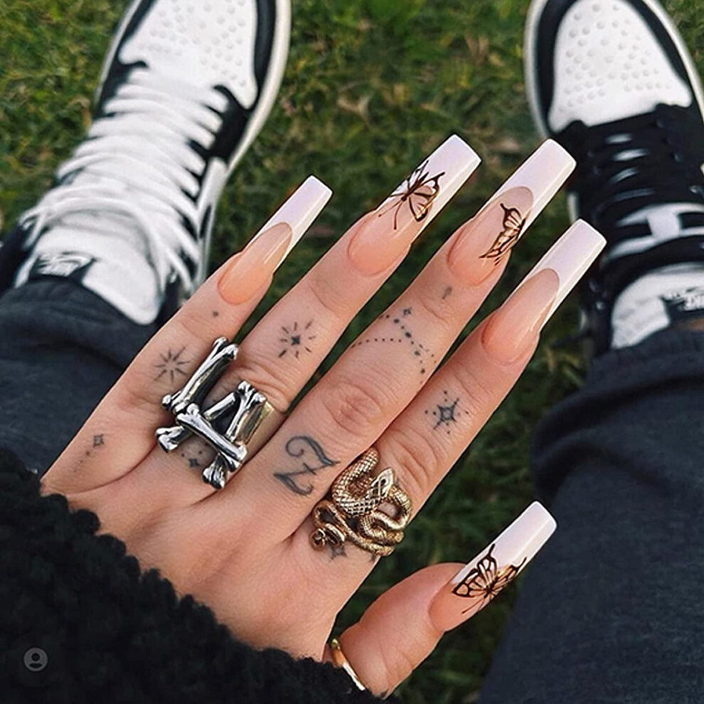 Stiletto Almond Press on Nails Fake Nails Medium Glossy False Nails for Women and Girls 24Pcs