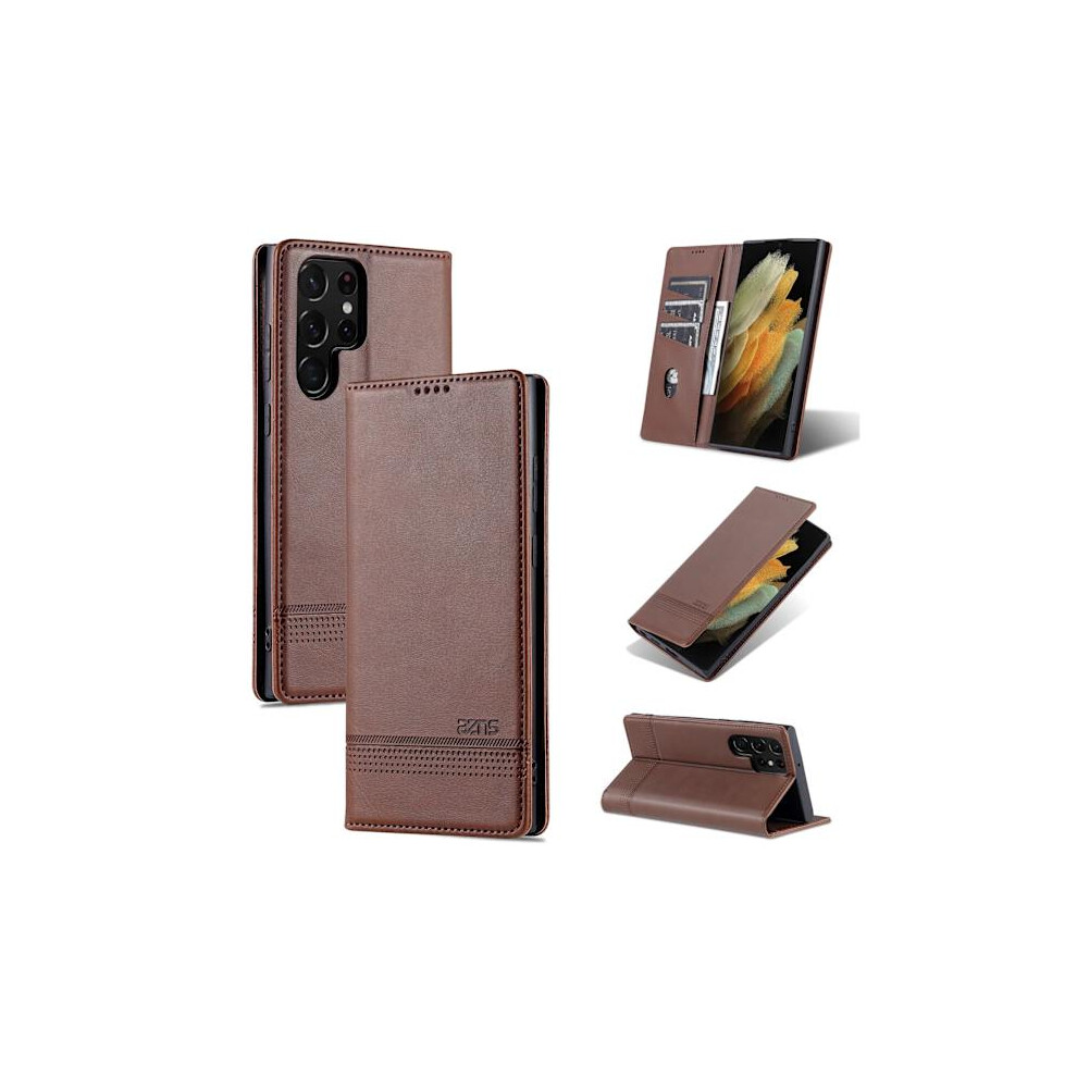 Compatible With Samsung Galaxy S22 Ultra - Azns Wallet Case Dark Brown 9313598821713