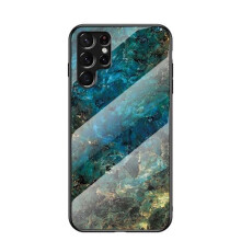 Compatible with Samsung S23 Ultra Marble Case 9H Tempered Glass Back Glassback V2 Emerald Green