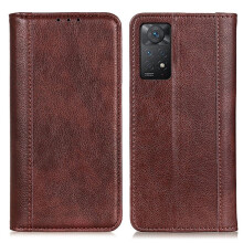 Äkta läder compatible with Xiaomi Redmi Note 11 Pro 5G fodral med magnetisk stängning Brun