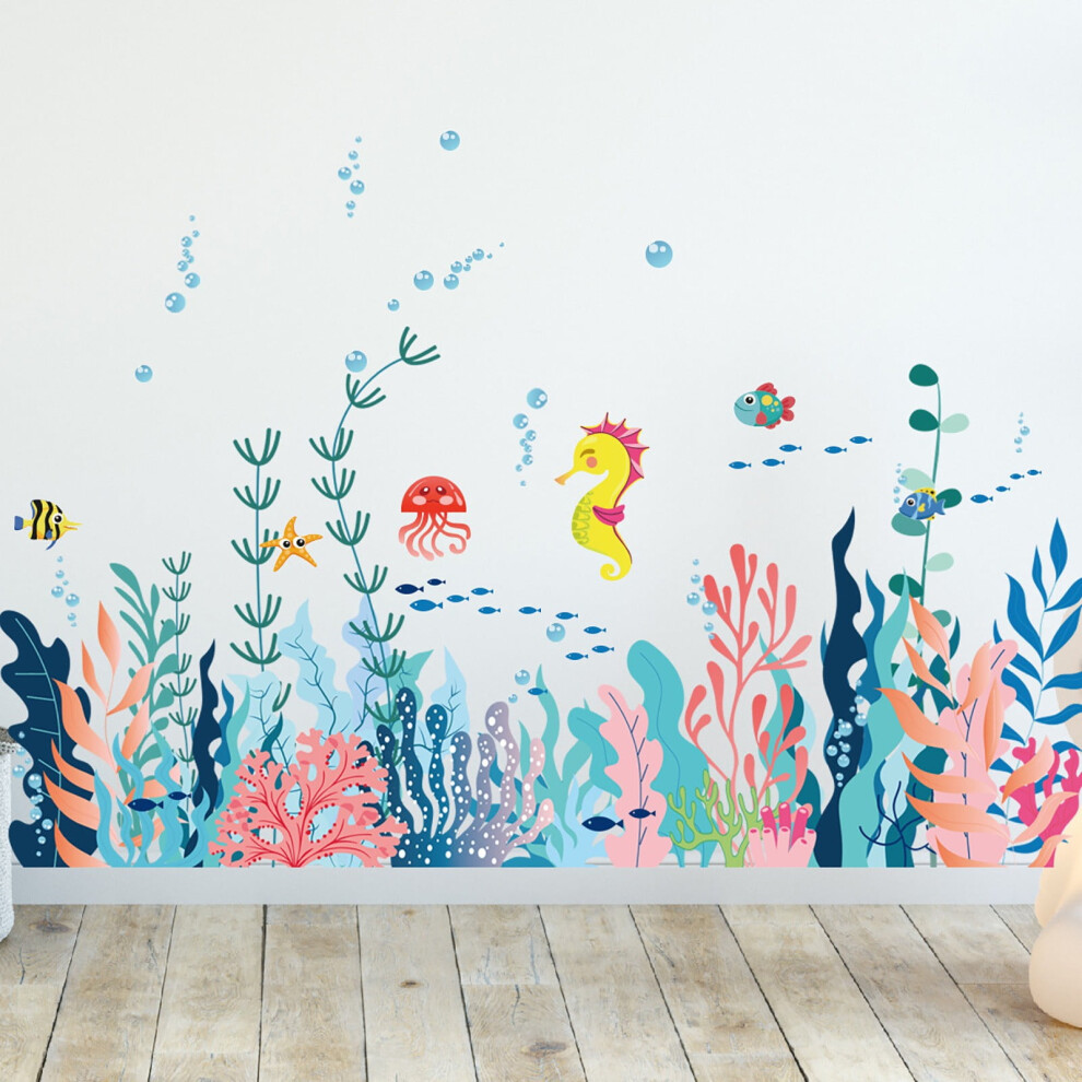 2 Sheets Large Under The Sea Wall Decals, Ocean Creature Stickers Compatible With Kids' Room, Removable Sea Life Decor 9313598822437