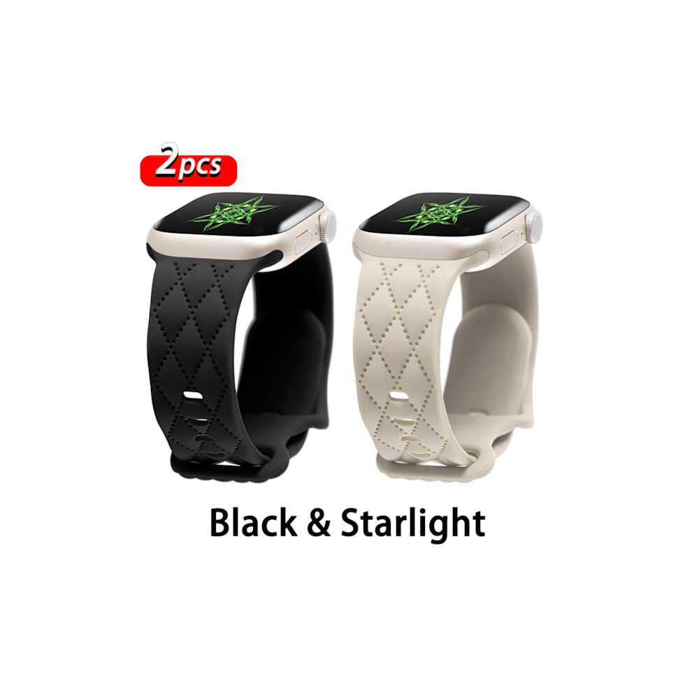 Silicone Strap Compatible With Apple Watch 41Mm 40Mm 45Mm 44Mm 49Mm 46Mm 42Mm, Iwatch Ultra 2/Se/9/8/7/6/5, -Starlight Black 9313598821706